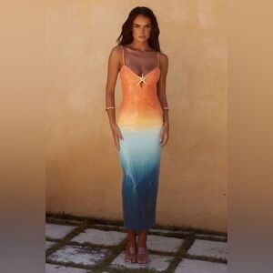 Vibrant Ombre Maxi Dress in Orange and Blue